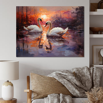 Swan Lake Twilight - Swans Wall Art Prints